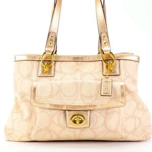 Coach Beige Shoulder Bag with Gold Details